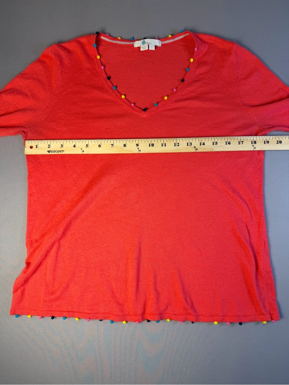 Boden Pink V-Neck Pom Pom Trim Sweater Size Small - Picture 4 of 7